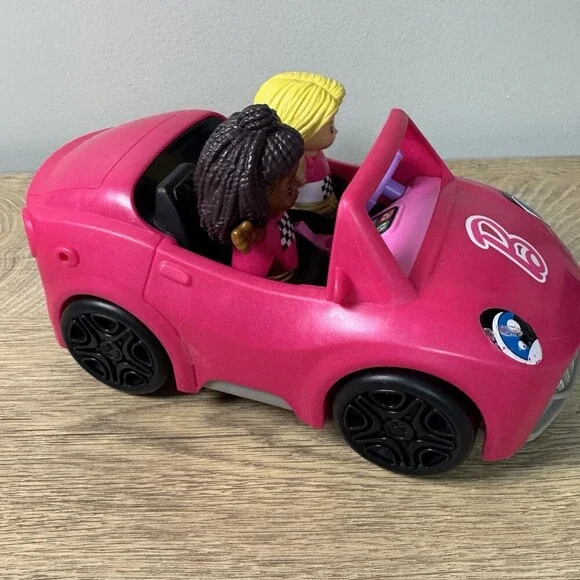 Fisher-Price Little People Barbie 2 Girls & Convertible Pink Car New - Picture 6 of 8